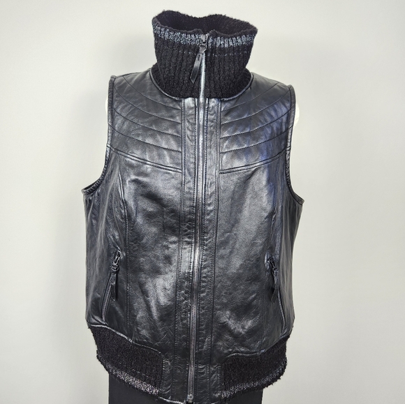 Harley Davidson Motorclothes Fawnridge Leather Vest Knit Turtleneck Size XL Moto - Picture 3 of 16